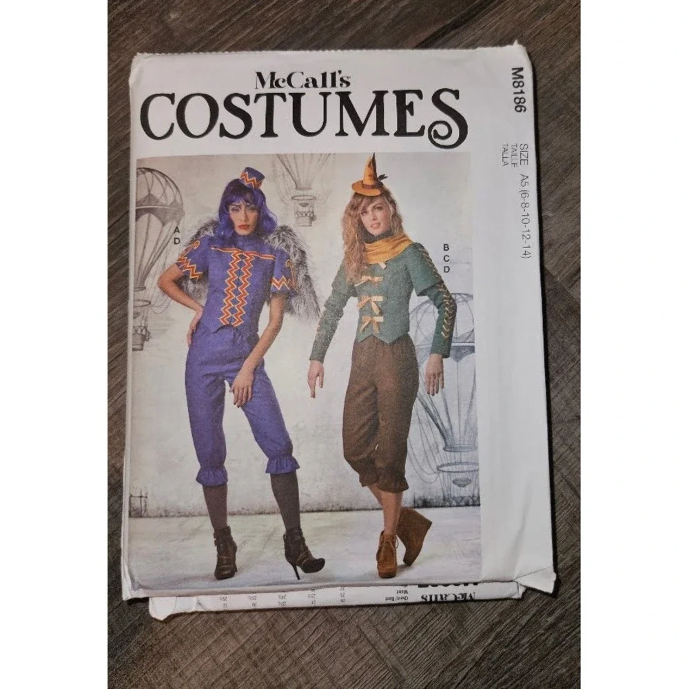 McCalls M8186 Misses Costume Pattern Wings Top Cowl Bloomers Cosplay Size 6-14